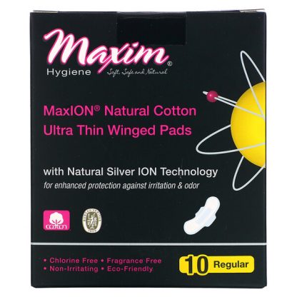 Maxim Hygiene Products, Ultra Thin Winged Pads, With Natural Silver ION Technology, Regular, 10 Pads