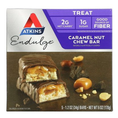 Atkins, Endulge, Caramel Nut Chew Bar, 5 Bars, 1.2 oz (34 g) Each