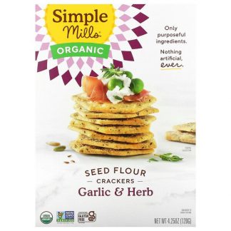 Simple Mills, Organic Seed Flour Crackers, Garlic & Herb, 4.25 oz (120 g)