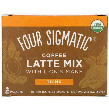 Four Sigmatic, Coffee Latte Mix with Lion's Mane, Think, 10 Packets, 0.21 oz (6 g) Each