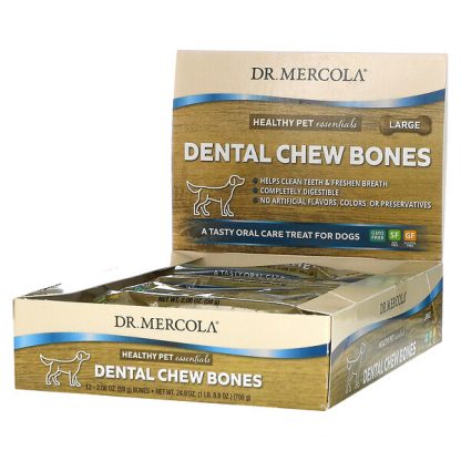 Dr. Mercola, Dental Chew Bones, Large, For Dogs, 12 Bones, 2.08 oz (59 g) Each