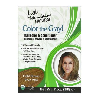 Light Mountain, Color the Gray! Natural Hair Color & Conditioner, Light Brown, 7 oz (198 g)