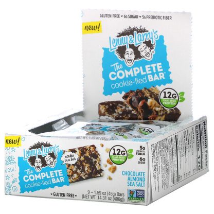 Lenny & Larry's, The Complete Cookie-Fied Bar, Chocolate Almond Sea Salt, 9 Bars, 1.59 oz (45 g) Each