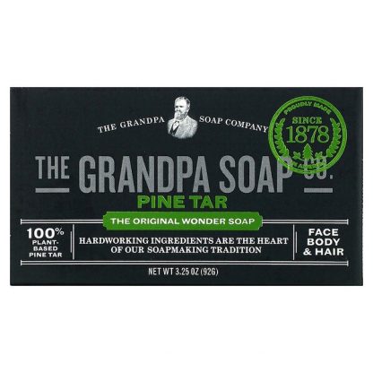 The Grandpa Soap Co., Face Body & Hair Bar Soap, Pine Tar, 3.25 oz (92 g)