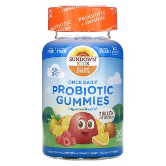 Sundown Naturals Kids, Kids Probiotic Gummies, Natural Pineapple, Raspberry & Orange, 2 Billion Live Cultures, 30 Gummies