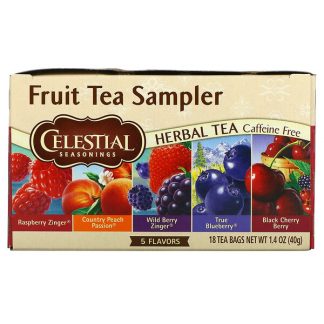 Celestial Seasonings, Fruit Tea Sampler, Herbal Tea, Caffeine Free, 5 Flavors, 18 Tea Bags, 1.4 oz (40 g)