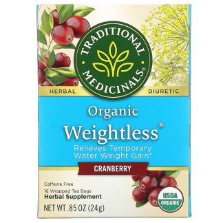 Traditional Medicinals, Organic Weightless, Cranberry, Caffeine Free, 16 Wrapped Tea Bags, .85 oz (24 g)