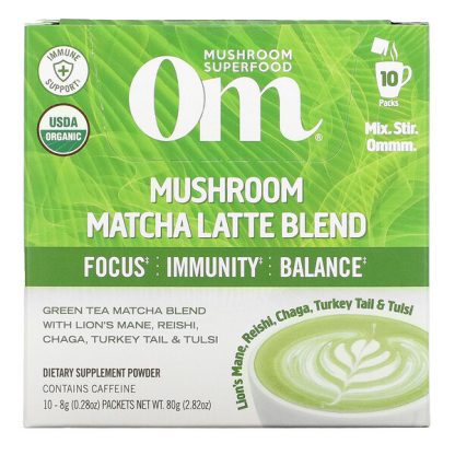 Om Mushrooms, Mushroom Matcha Latte Blend, 10 Packets, 0.28 oz (8 g) Each