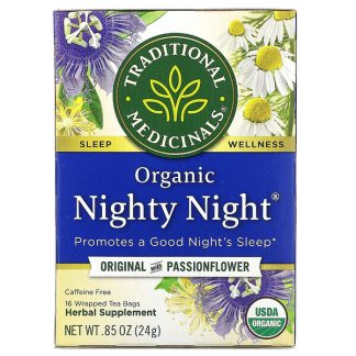 Traditional Medicinals, Organic Nighty Night, Original with Passionflower, Caffeine Free, 16 Wrapped Tea Bags, .85 oz (24 g)