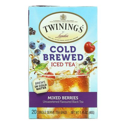 Twinings, Cold Brewed Iced Tea, Unsweetened Flavoured Black Tea, Mixed Berries, 20 Tea Bags, 1.41 oz (40 g)