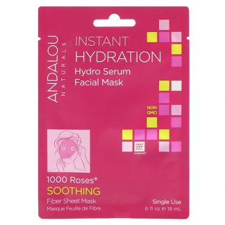 Andalou Naturals, Instant Hydration, Hydro Serum Beauty Facial Mask, 1 Single Use Fiber Sheet Mask, 0.6 fl oz (18 ml)