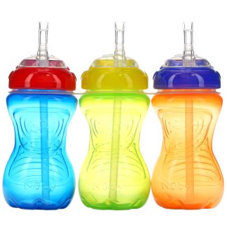 Nuby, No Spill FlexStraw Cups, 12+Months, Neutral, 3 Pack, 10 oz (300 ml) Each