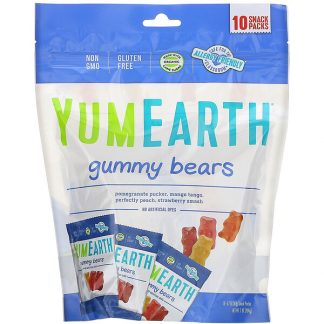 YumEarth, Gummy Bears, Assorted Flavors, 10 Snack Packs, 0.7 oz (19.8 g) Each