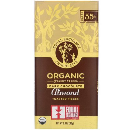 Equal Exchange, Organic Dark Chocolate, Almond Toasted Pieces 2.8 oz (80 g)