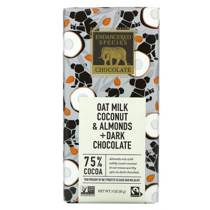 Endangered Species Chocolate, Oat Milk Coconut & Almond + Dark Chocolate, 75% Cocoa, 3 oz (85 g)