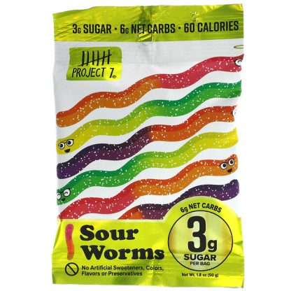 Project 7, Sour Worms, 1.8 oz (50 g)