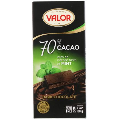 Valor, Dark Chocolate, 70% Cocoa, With Mint, 3.5 oz (100 g)