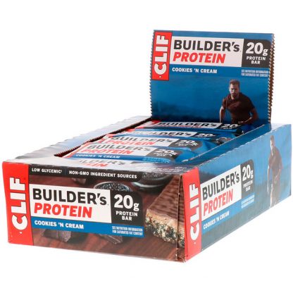 Clif Bar, Builder's Protein Bar, Cookies N' Cream, 12 Bars, 2.40 oz (68 g) Each