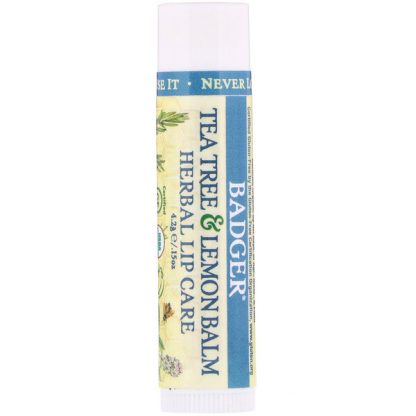 Badger Company, Organic, Tea Tree & Lemon Balm Herbal Lip Care, .15 oz (4.2 g)