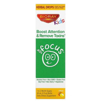 Bioray, Kids, NDF Focus, Boost Attention & Remove Toxins, Citrus , 2 fl oz. (60 ml)