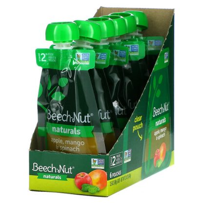 Beech-Nut, Naturals, Stage 2, Apple, Mango & Spinach, 6 Pouches, 3.5 oz (99 g) Each