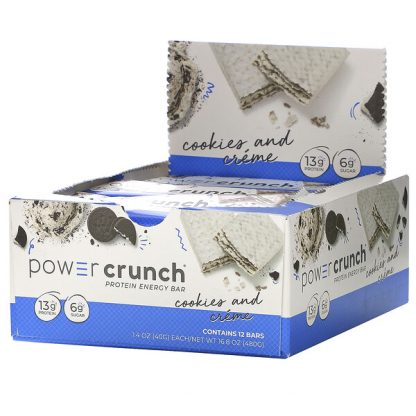 BNRG, Power Crunch Protein Energy Bar, Cookies and Crème, 12 Bars, 1.4 oz (40 g) Each