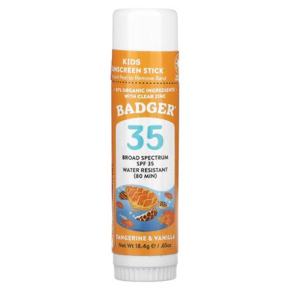 Badger Company, Kids, Sunscreen Stick, SPF 35, Tangerine & Vanilla, 0.65 oz (18.4 g)