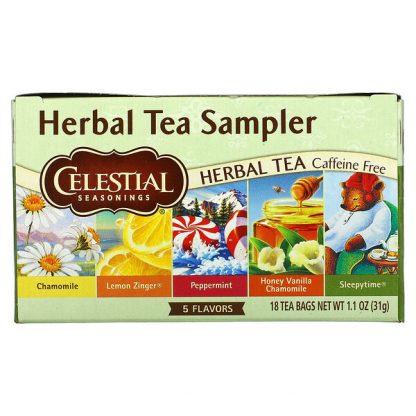 Celestial Seasonings, Herbal Tea Sampler, Caffeine Free, 5 Flavors, 18 Tea Bags, 1.1 oz (31 g)