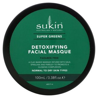 Sukin, Super Greens, Detoxifying Facial Masque, 3.38 fl oz (100 ml)