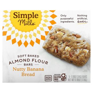 Simple Mills, Soft Baked Almond Flour Bars, Nutty Banana Bread, 5 Bars, 1.19 oz (34 g) Each