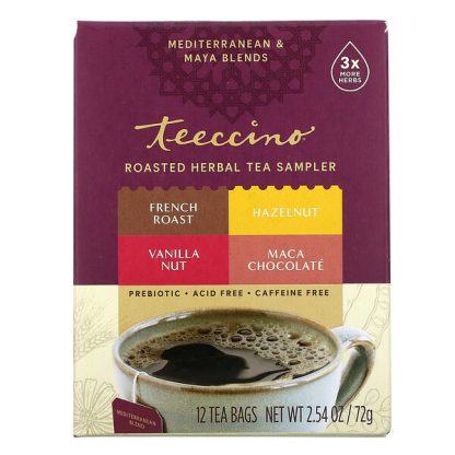 Teeccino, Roasted Herbal Tea Sampler, 4 Flavors, Caffeine Free, 12 Tea Bags, 2.54 oz (72 g)