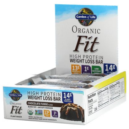 Garden of Life, Organic Fit, High Protein Weight Loss Bar, Chocolate Fudge, 12 Bars, 1.94 oz (55 g) Each