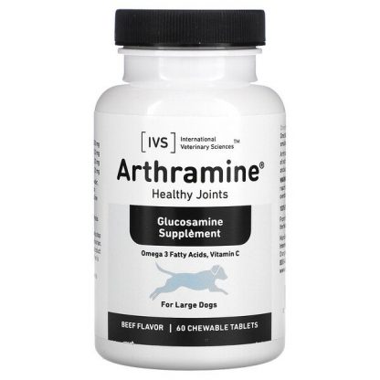 International Veterinary Sciences, Arthramine, Glucosamine Supplement, For Large Dogs, Beef, 60 Chewable Tablets