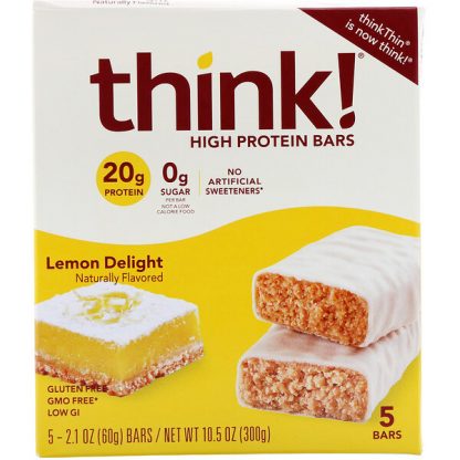 Think !, High Protein Bars, Lemon Delight, 5 Bars, 2.1 oz (60 g) Each