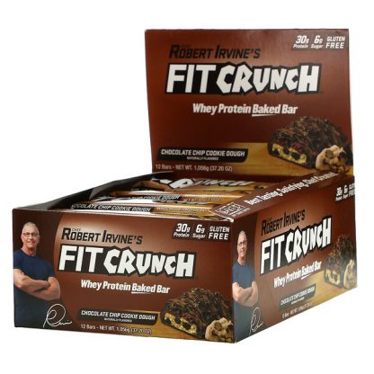 FITCRUNCH, Whey Protein Baked Bar, Chocolate Chip Cookie Dough, 12 Bars, 3.10 oz (88 g) Each