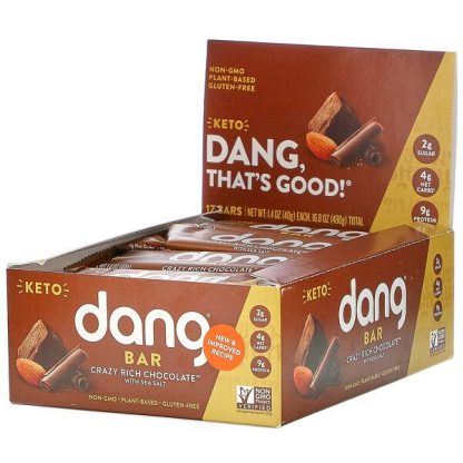 Dang, Keto Bar, Crazy Rich Chocolate with Sea Salt, 12 Bars, 1.4 oz (40 g) Each