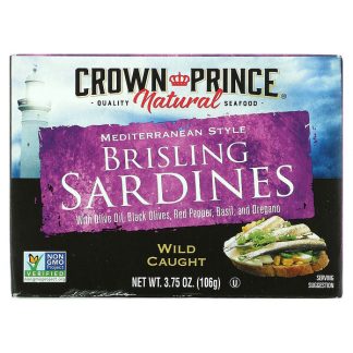 Crown Prince Natural, Brisling Sardines, Mediterranean Style, 3.75 oz (106 g)