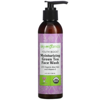 Sky Organics, Youth Boost, Moisturizing Green Tea Face Wash with Organic Aloe Vera and Vitamin E, 6 fl oz (180 ml)