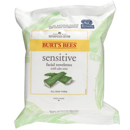 Burt's Bees, Sensitive Facial Towelettes, With Aloe Vera, 30 Pre-Moistened Towelettes