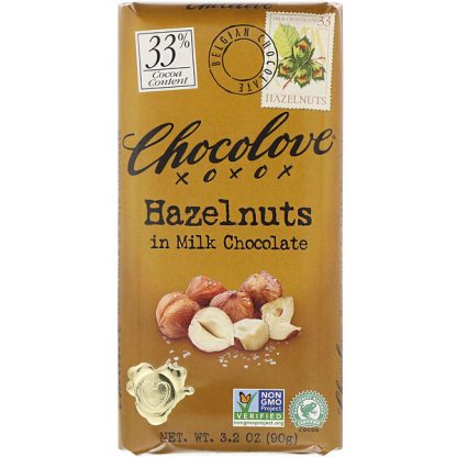 Chocolove, Hazelnuts in Milk Chocolate, 33% Cocoa, 3.2 oz (90 g)