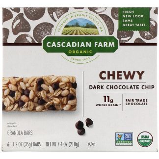 Cascadian Farm, Organic Chewy Granola Bars, Dark Chocolate Chip, 6 Bars, 1.2 oz (35 g) Each