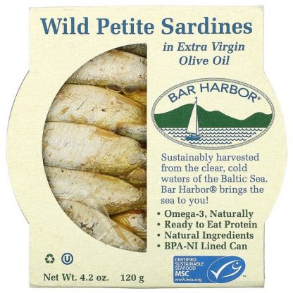 Bar Harbor, Wild Petite Sardines in Extra Virgin Olive Oil, 4.2 oz (120 g)