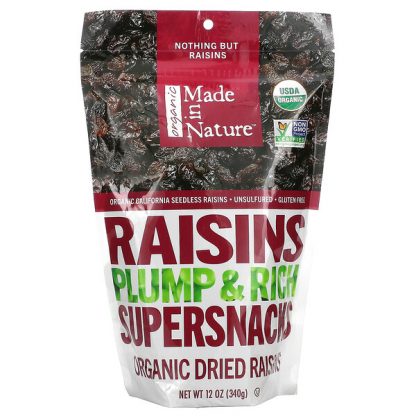 Made in Nature, Organic Dried Raisins, Plump & Rich Supersnacks, 12 oz (340 g)