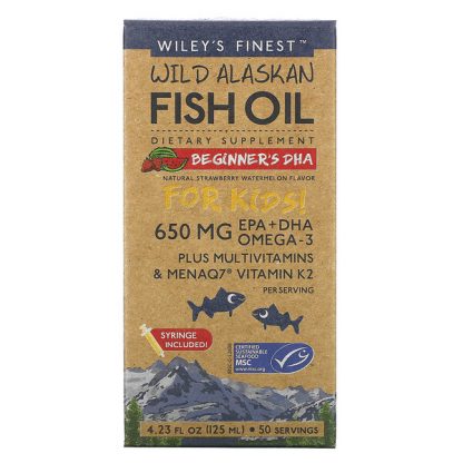 Wiley's Finest, Wild Alaskan Fish Oil, For Kids!, Beginner's DHA, Natural Strawberry Watermelon Flavor, 650 mg, 4.23 fl oz (125 ml)