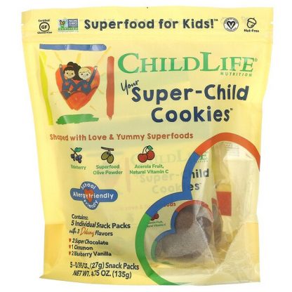 ChildLife, Your Super-Child Cookies, Assorted Flavors, 5 Snack Packs, 0.95 oz (27 g) Each