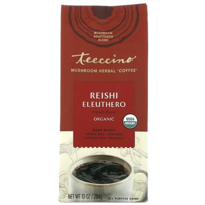 Teeccino, Mushroom Herbal Coffee, Reishi Eleuthero, Dark Roast, Caffeine Free, 10 oz (284 g)