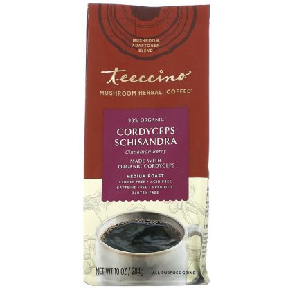 Teeccino, Mushroom Herbal Coffee, Cordyceps Schisandra, Cinnamon Berry, Medium Roast, Caffeine Free, 10 oz (284 g)