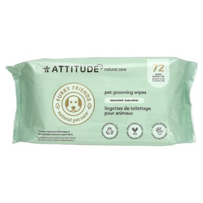 ATTITUDE, Pet Grooming Wipes, Unscented, 72 Wipes