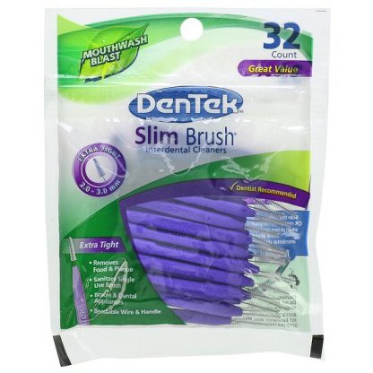 DenTek, Slim Brush Interdental Cleaners, Extra Tight, Mouthwash Blast, 32 Count