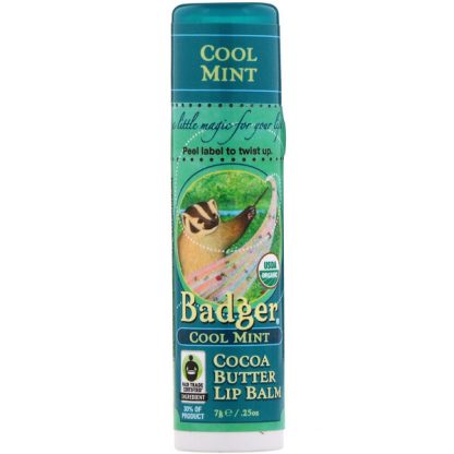 Badger Company, Cocoa Butter Lip Balm, Cool Mint, .25 oz (7 g)